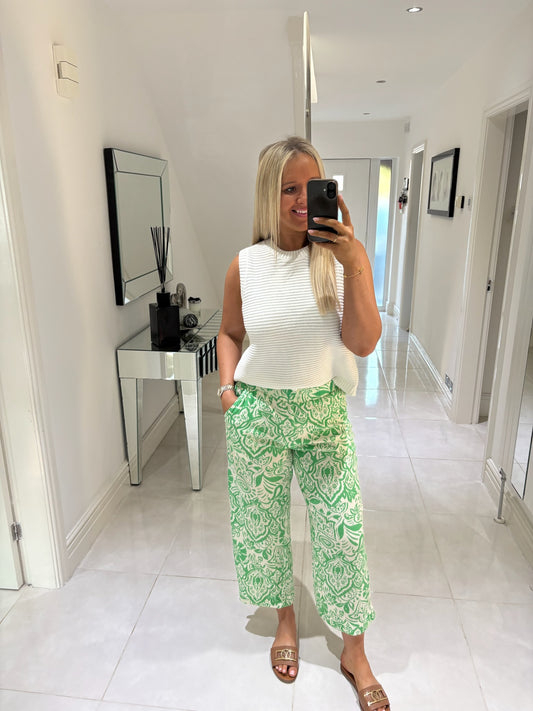 ICHI MARRAKECH CROPPED TROUSERS 20125578 GREENBRIAR FOLKLORE