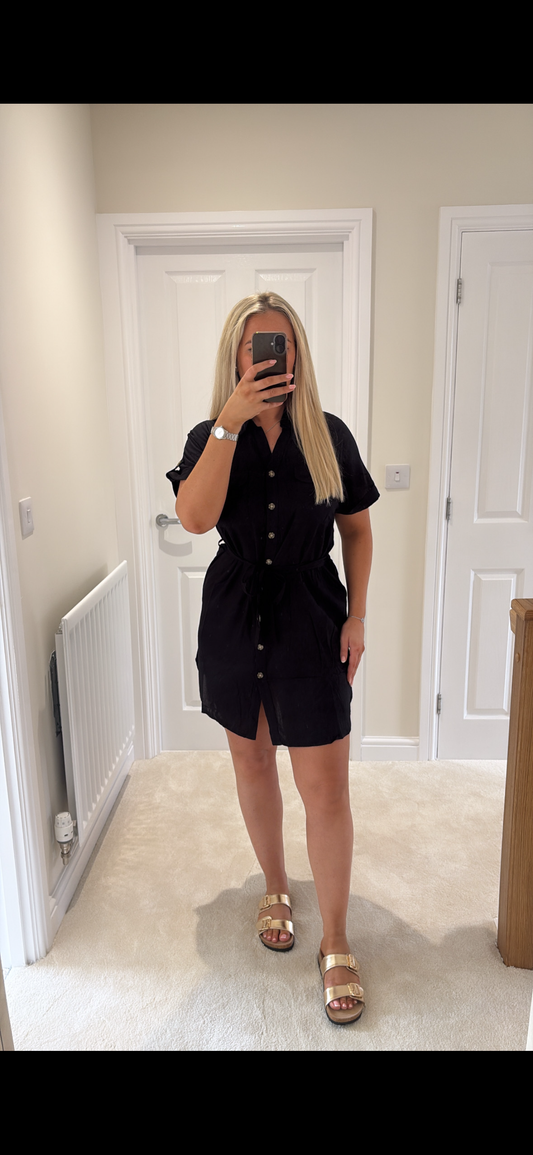 VERO MODA BUMPY SS SHORT SHIRT DRESS 10325828 BLACK