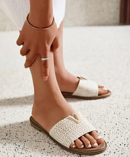 Nude Sandals With Gold Detail