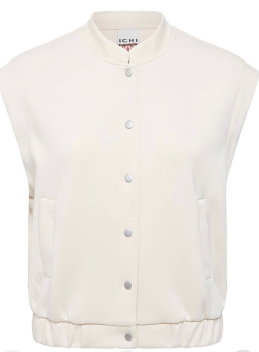 ICHI COZY WAISTCOAT TOP - BEIGE / PINK EMBROIDERY