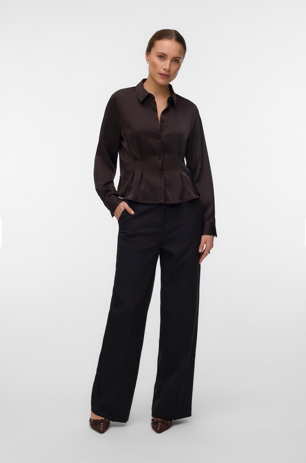 VERO MODA MIRO LS FITTED SHIRT - CHOCOLATE TORTE