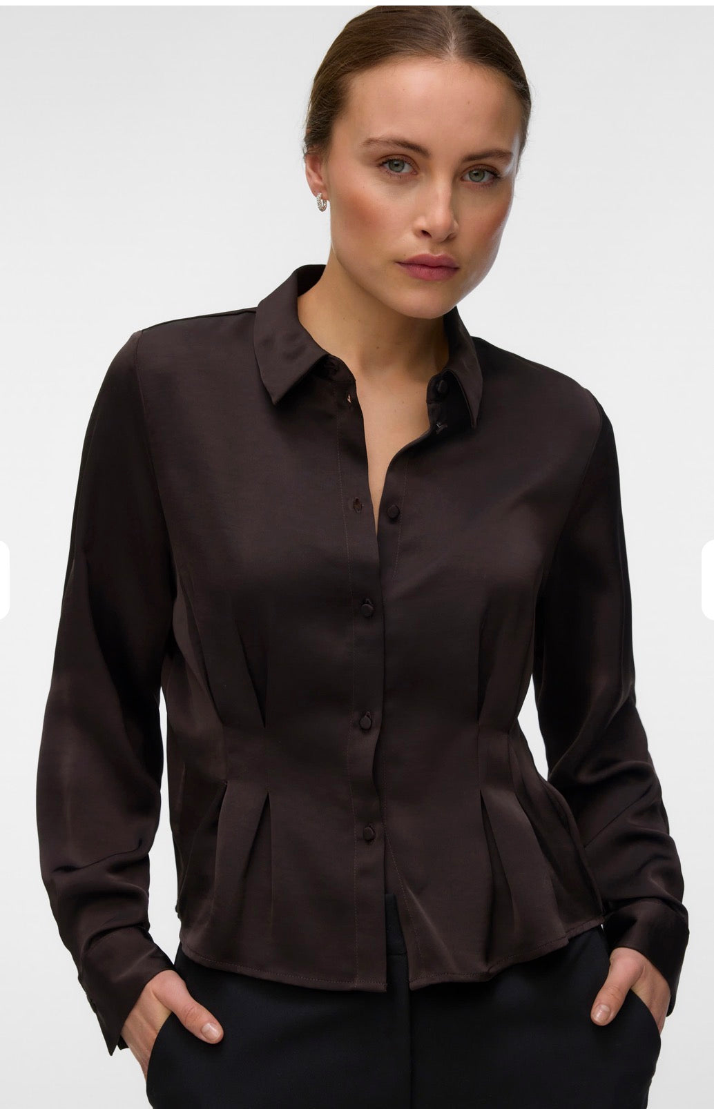 VERO MODA MIRO LS FITTED SHIRT - CHOCOLATE TORTE