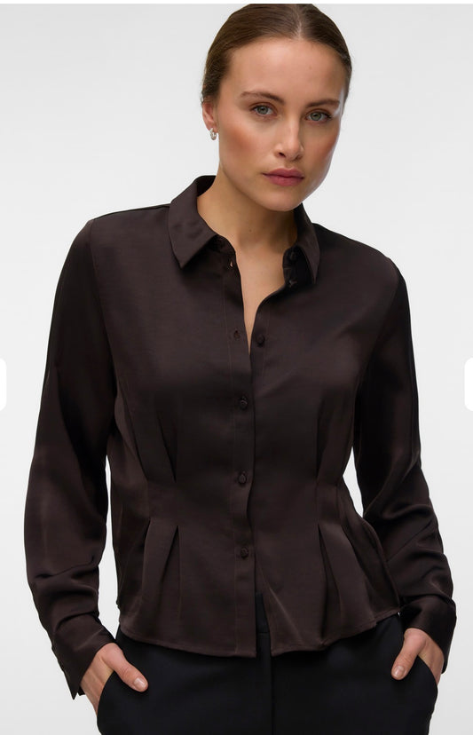 VERO MODA MIRO LS FITTED SHIRT - CHOCOLATE TORTE