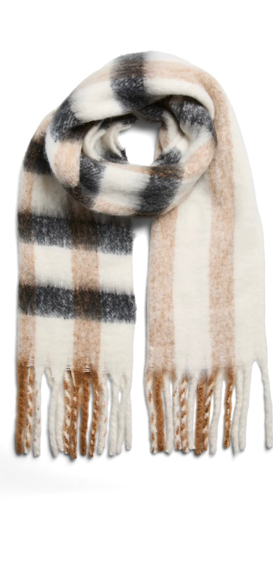 PIECES BEA LONG SCARF - CLOUD DANCER/NEW BLACK