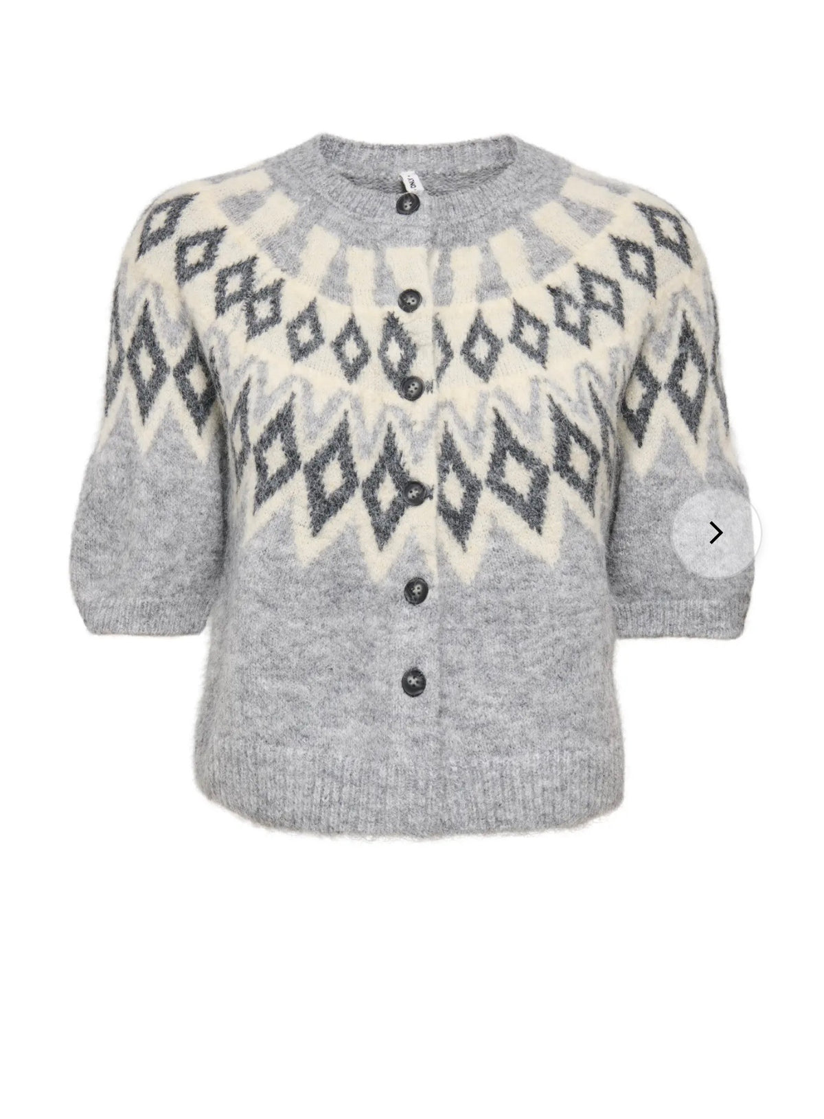 ONLY REYKJA SS FAIR ISLE O-NECK CARDI KNIT - LIGHT GREY MELANGE/FAIR ISLE