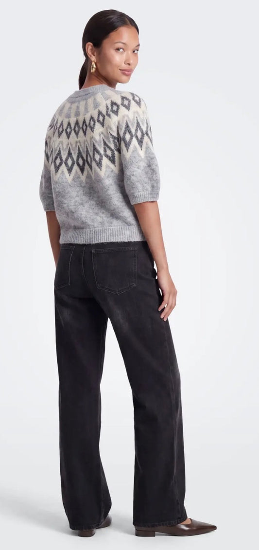 ONLY REYKJA SS FAIR ISLE O-NECK CARDI KNIT - LIGHT GREY MELANGE/FAIR ISLE
