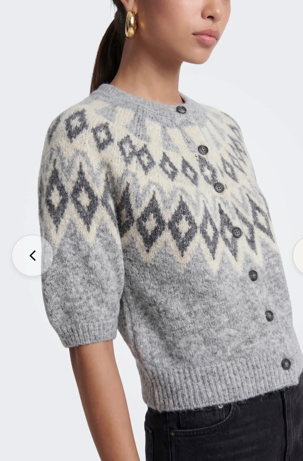 ONLY REYKJA SS FAIR ISLE O-NECK CARDI KNIT - LIGHT GREY MELANGE/FAIR ISLE