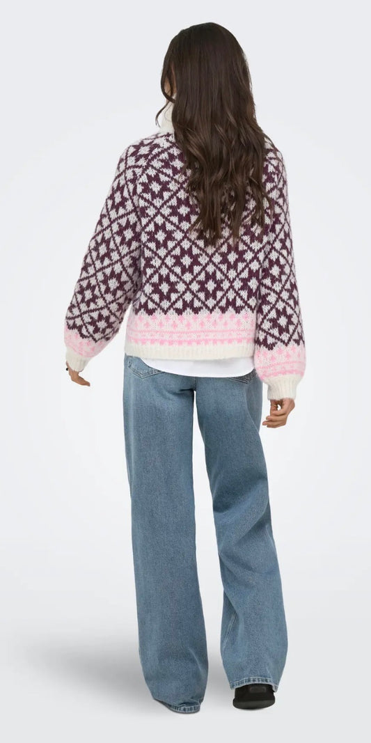 ONLY CARO LS ROLLNECK KNIT - BIRCH/FIG/CYCLAM
