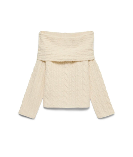 VERO MODA SEQUOIA LS OFF SHOULDER PULLOVER - BIRCH