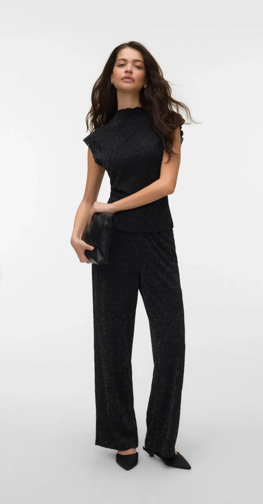VERO MODA KALI MOCK NECK LUREX TOP - BLACK/SILVER