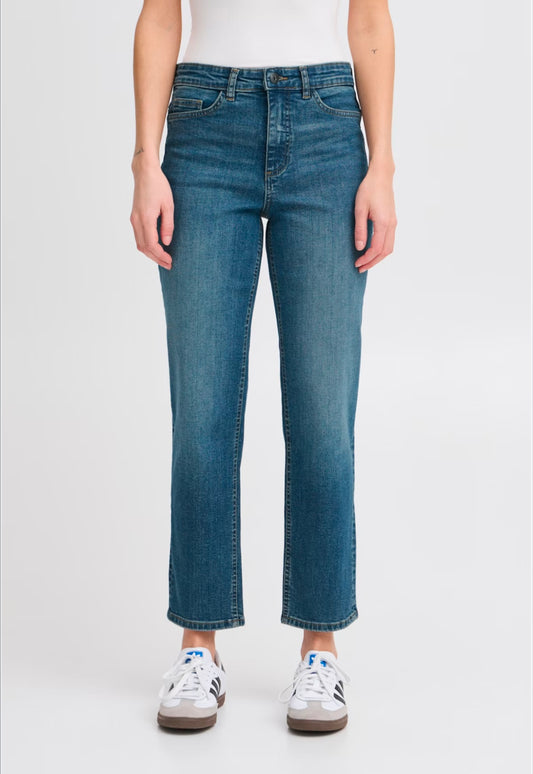 ICHI Twiggy Raven Medium Blue Straight Leg Cropped jeans