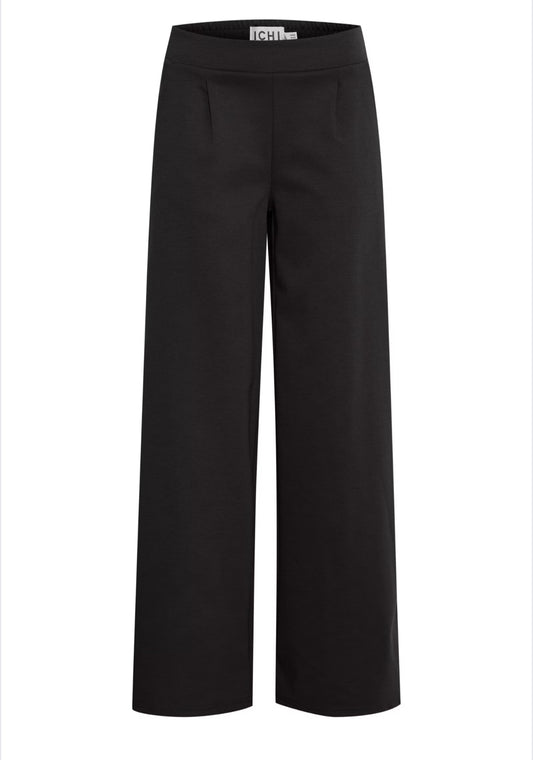 ICHI KATE LONG WIDE LEG TROUSERS BLACK 20118337