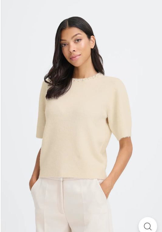 BYOUNG OMEA RHINESTONE SS JUMPER OATMEAL 20818325