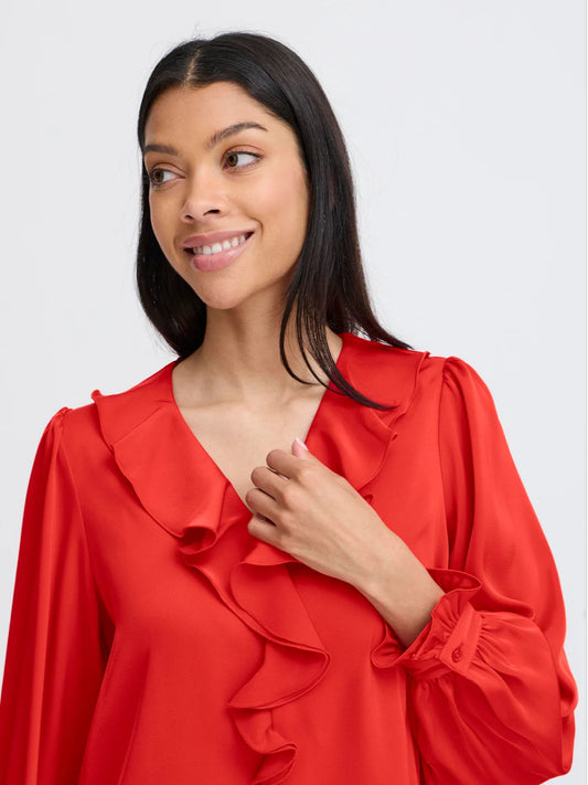 BYOUNG FLAIR FRILL BLOUSE BARBADOS CHERRY 20815848