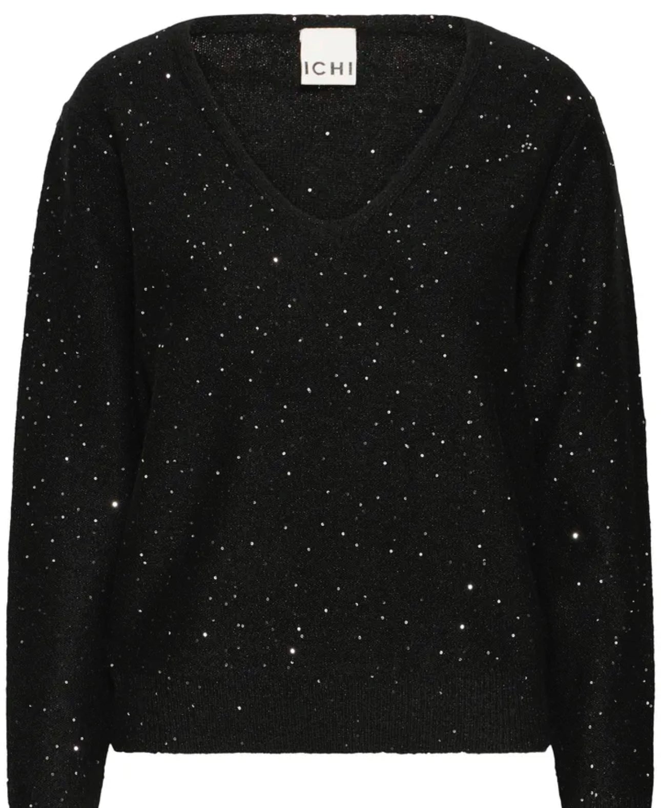 ICHI DAMIAN LS SPARKLE V NECK JUMPER BLACK 20124680
