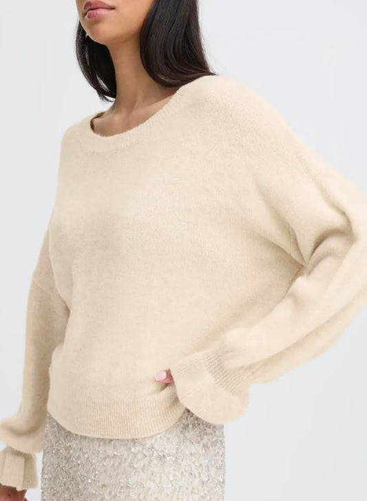 B YOUNG NIMMA FRILL JUMPER OATMEAL MELANGE 20818393