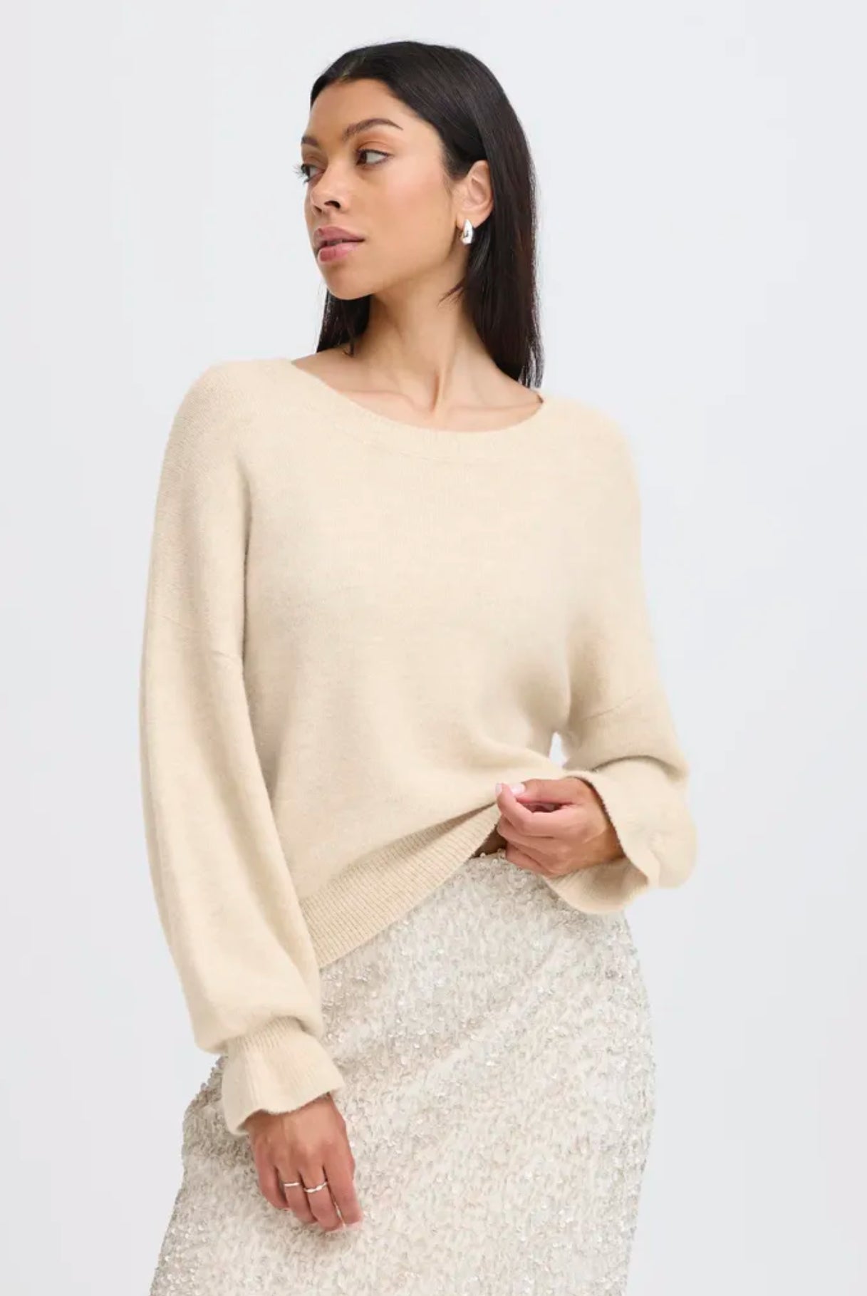 B YOUNG NIMMA FRILL JUMPER OATMEAL MELANGE 20818393