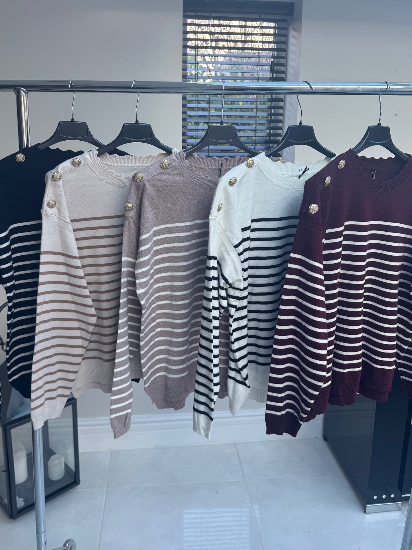 PLUM /WHITE STRIPE LS JUMPER SCALLOP NECK