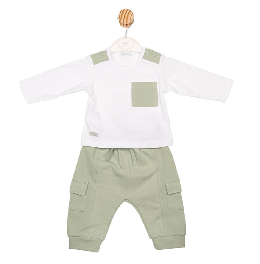 MINTINI BOYS TOP & JOGPANT WHITE/SAGE MB6608/MB6608A