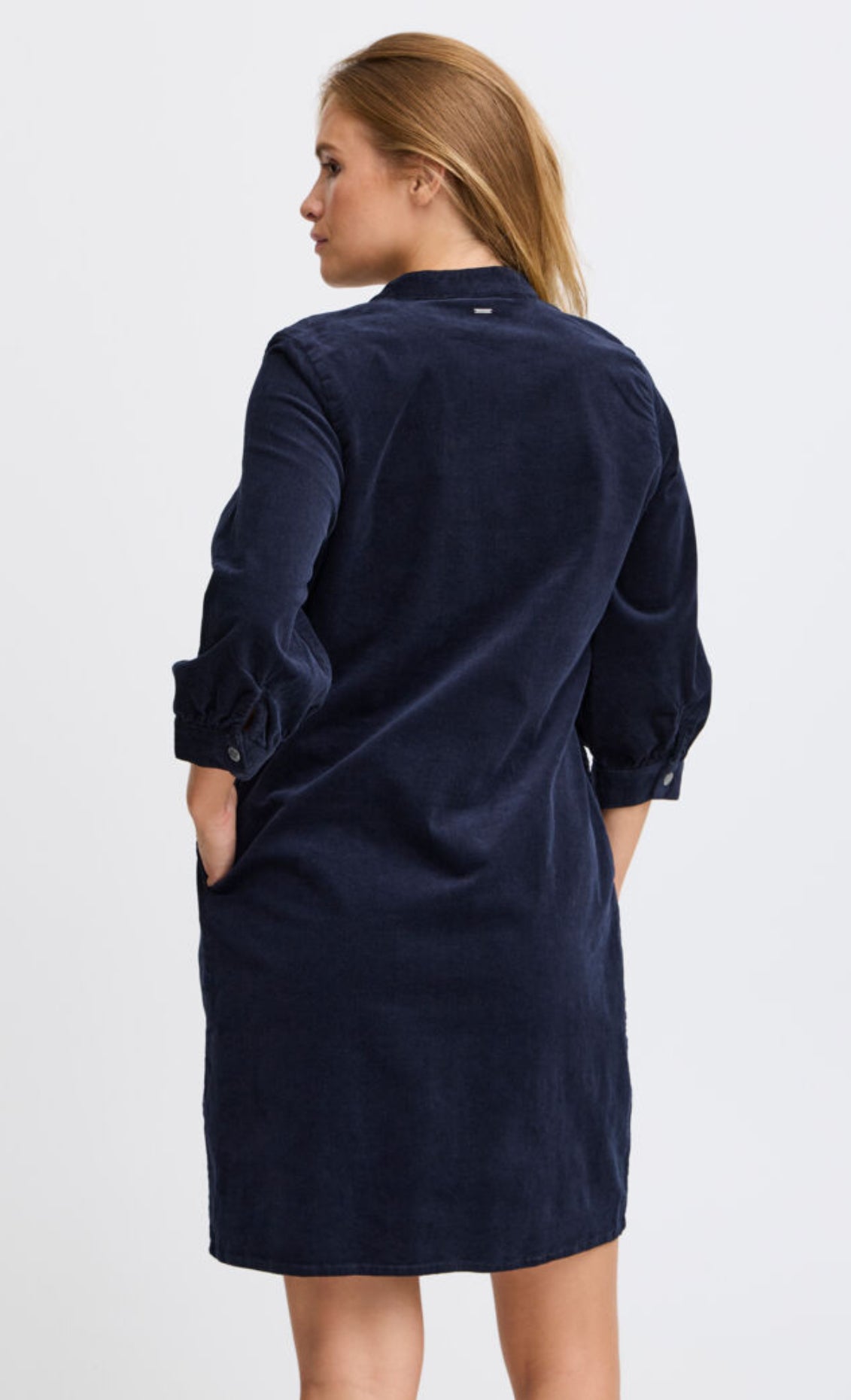 PULZ SALLY LS VNECK DRESS DARK SAPPHIRE