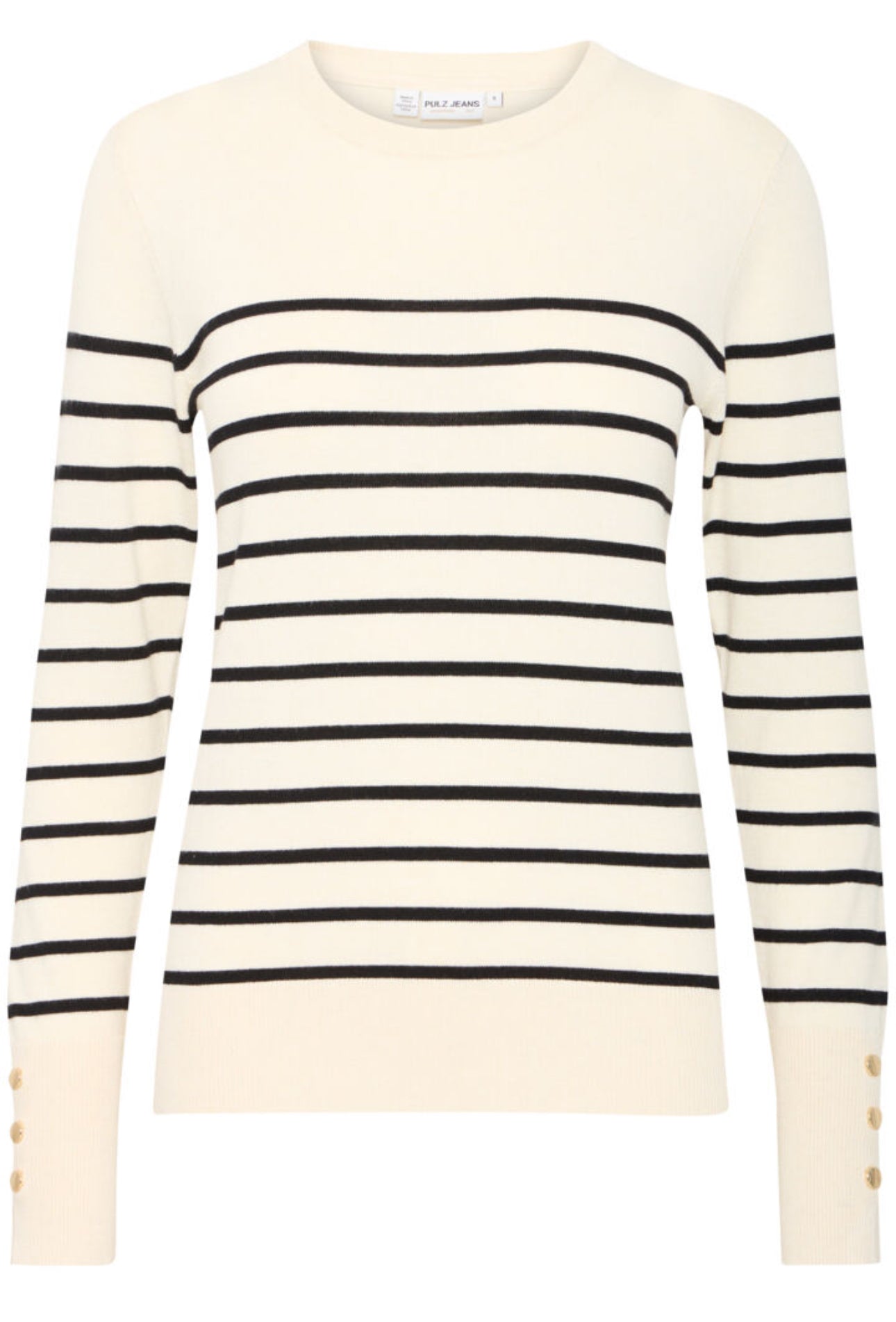 PULZ SARA STRIPED ONECK PULLOVER ANTIQUE WHITE