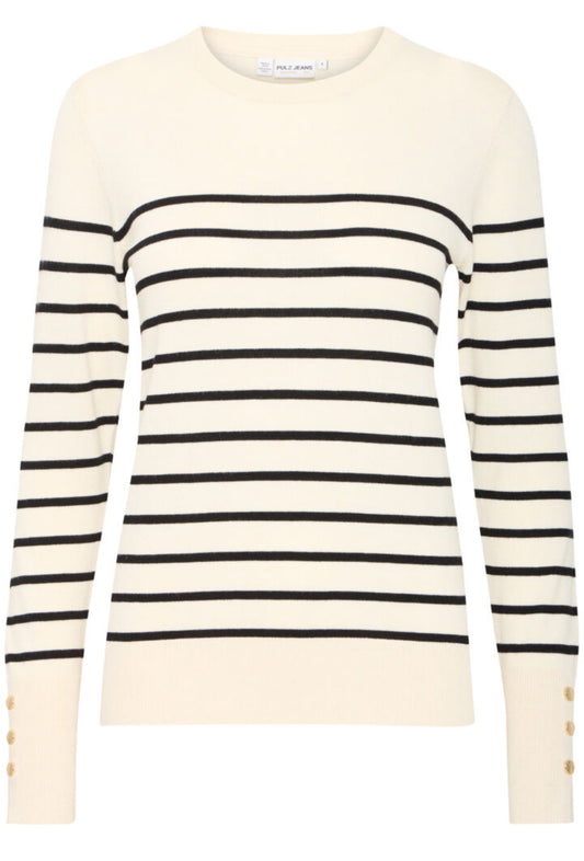 PULZ SARA STRIPED ONECK PULLOVER ANTIQUE WHITE