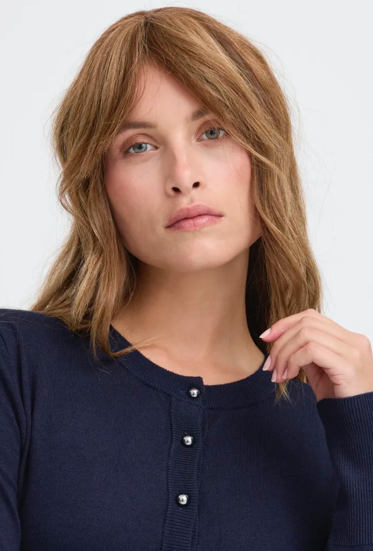 PULZ SARA BUTTON CARDIGAN DARK SAPPHIRE