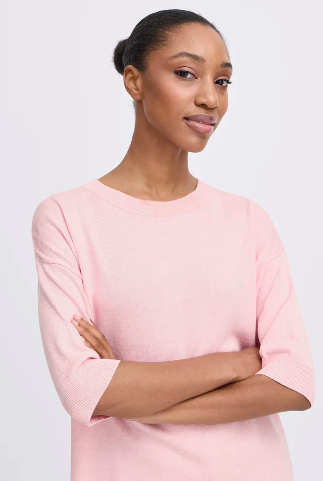 B YOUNG MMORLA FINE KNIT TSHIRT PARFAIT PINK MELANGE