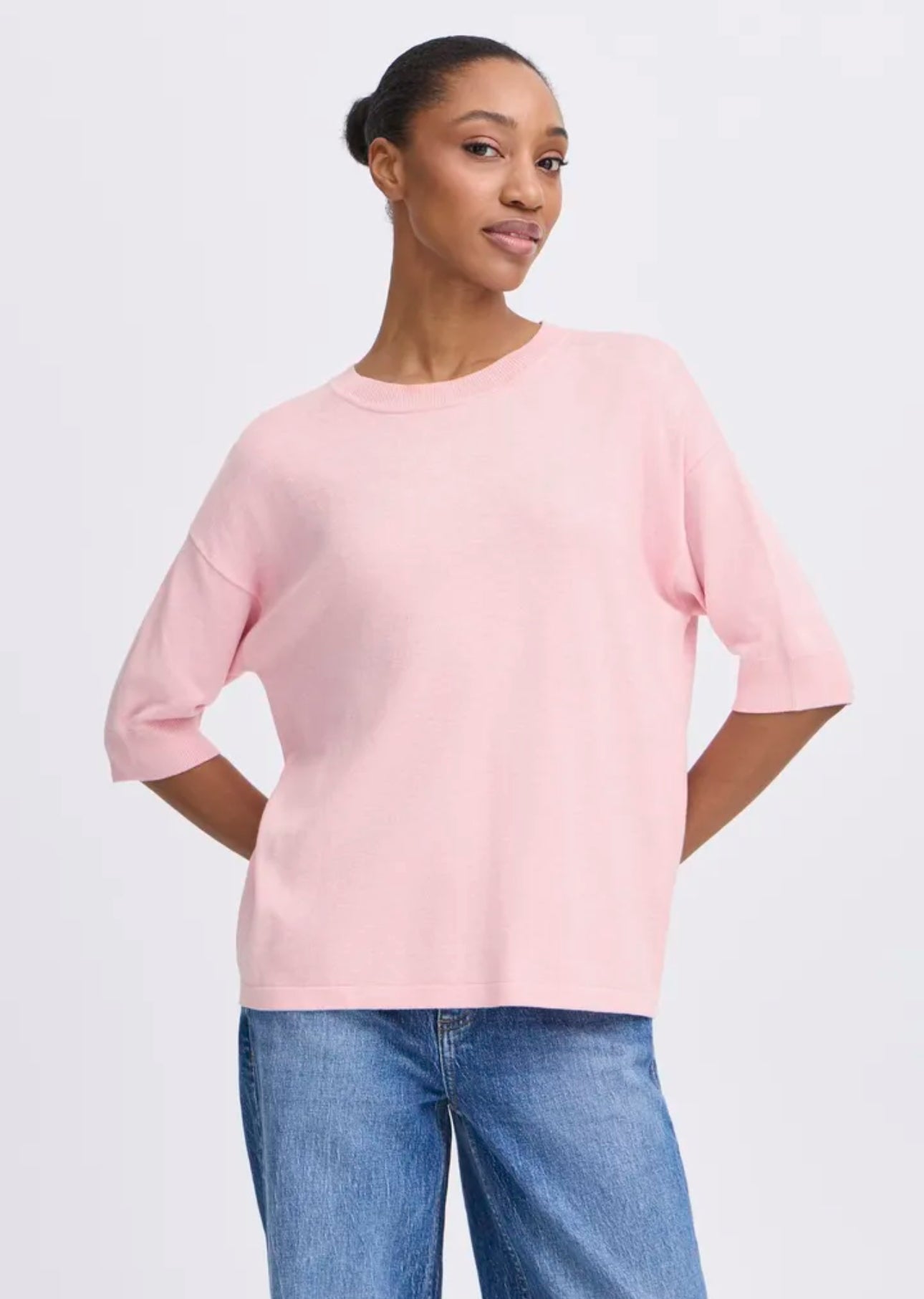 B YOUNG MMORLA FINE KNIT TSHIRT PARFAIT PINK MELANGE