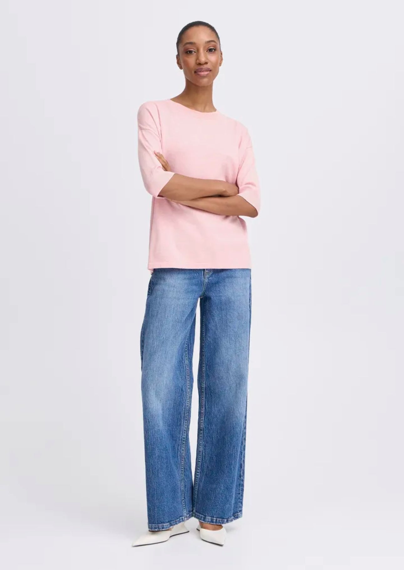 B YOUNG MMORLA FINE KNIT TSHIRT PARFAIT PINK MELANGE