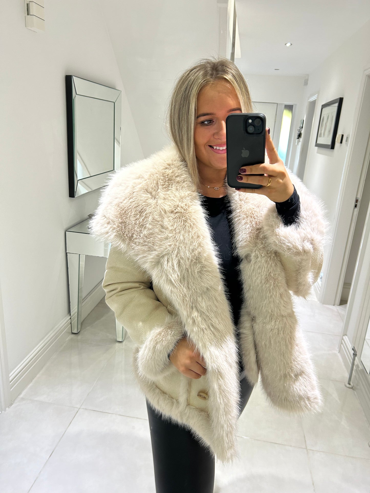 Faux Fur Double Breasted Shearling Coat