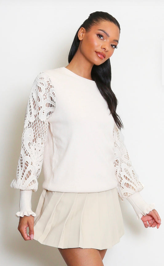 LACE SLEEVED CREAM WOMENS JUMPER