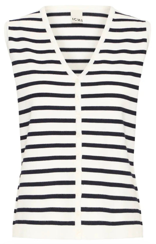 ICHI LULS WAISTCOAT WHITE/TOTAL ECLIPSE STRIPE 20125821