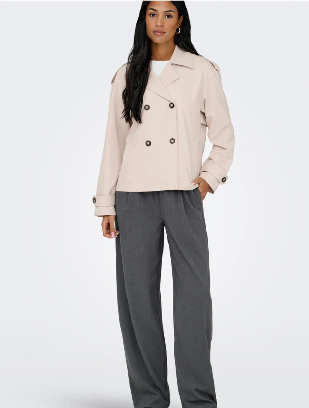 ONLY HANNAH SHORT LIFE TRENCHCOAT in HUMUS