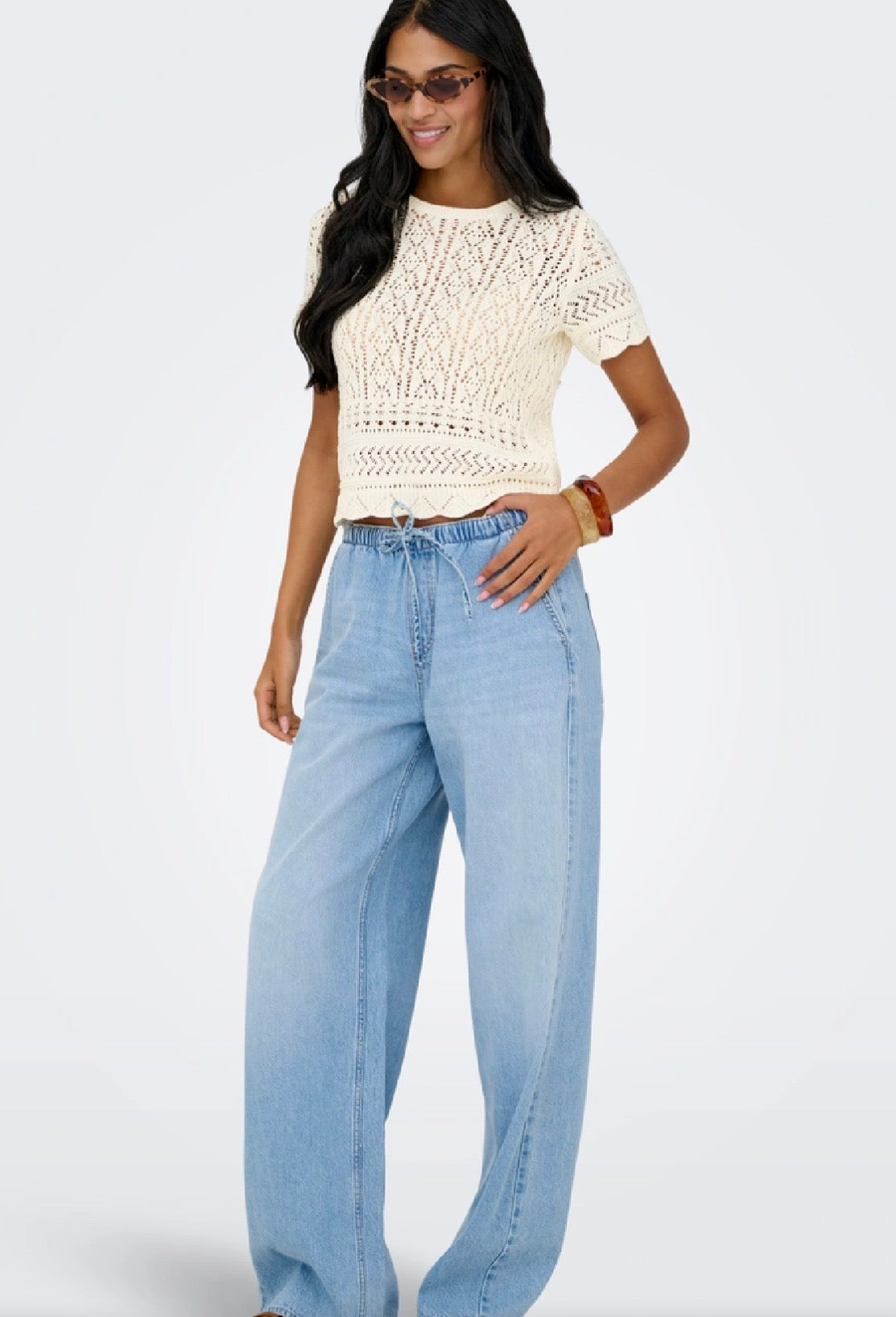 ONLY ELKE LIFE SS STRUCTURED O-NECK KNIT TOP BIRCH 15370940