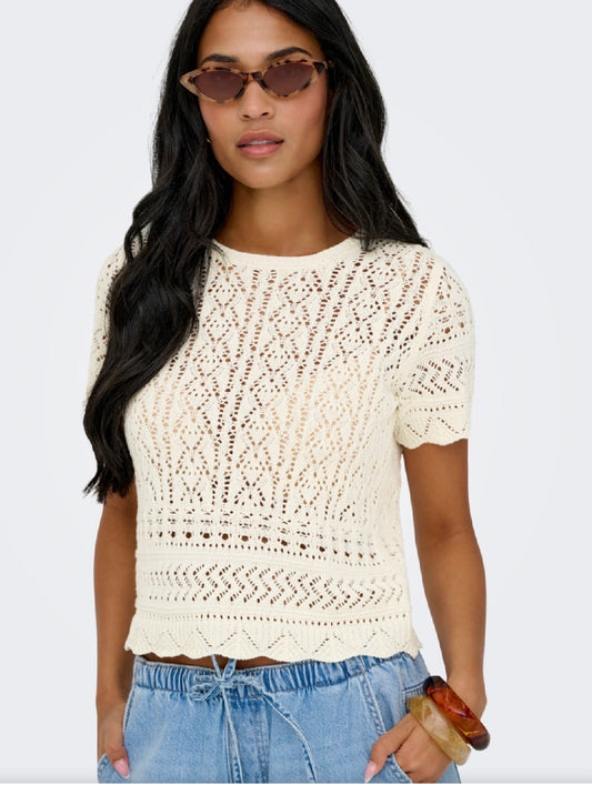 ONLY ELKE LIFE SS STRUCTURED O-NECK KNIT TOP BIRCH 15370940