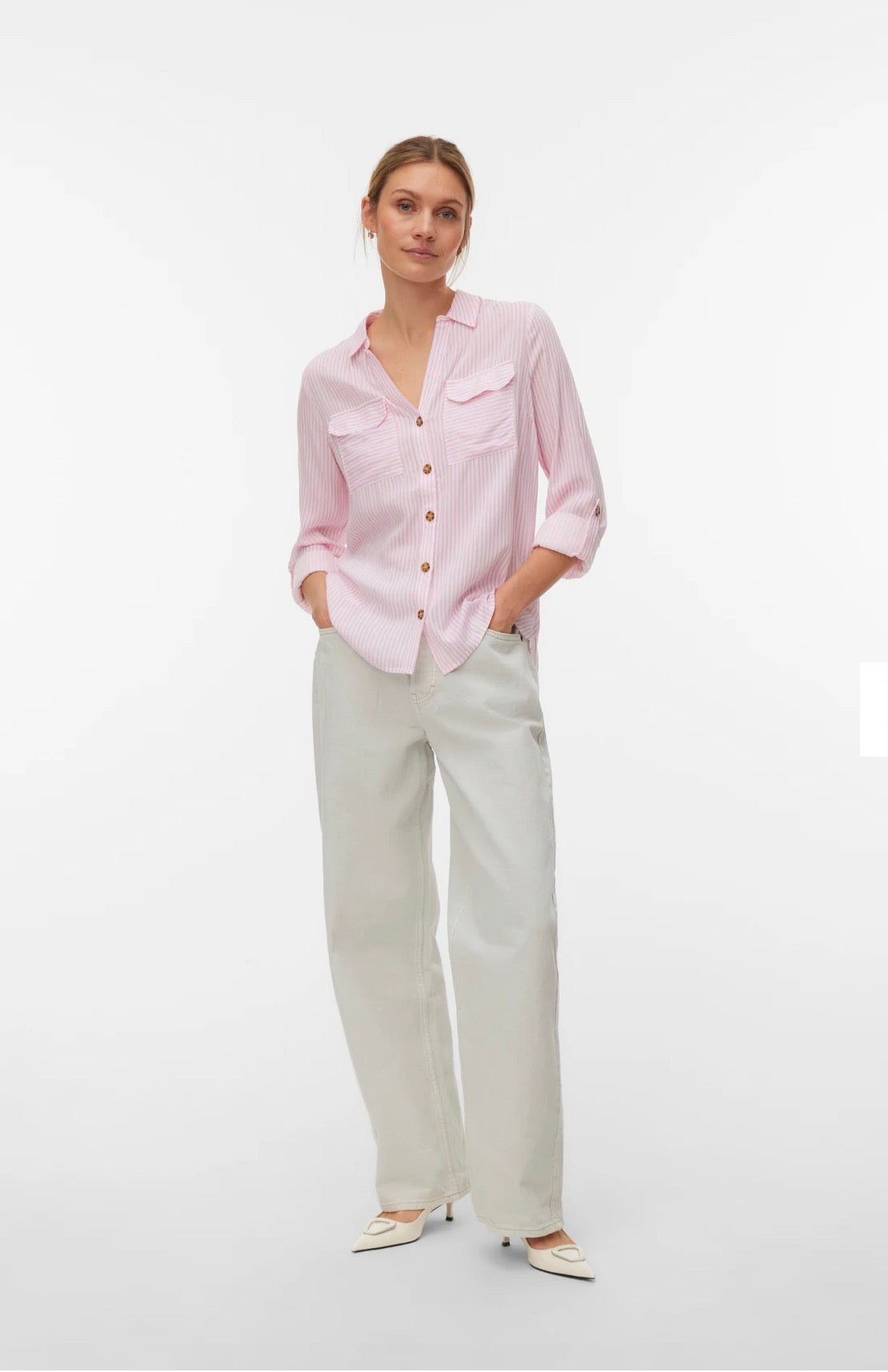 VERO MODA BUMPY LS SHIRT 10275283 BONBON/SNOW WHITE