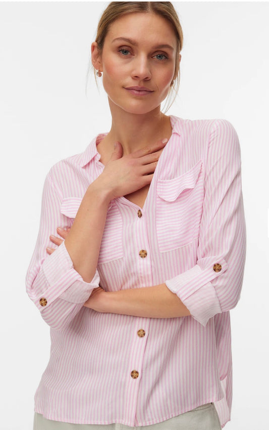 VERO MODA BUMPY LS SHIRT 10275283 BONBON/SNOW WHITE