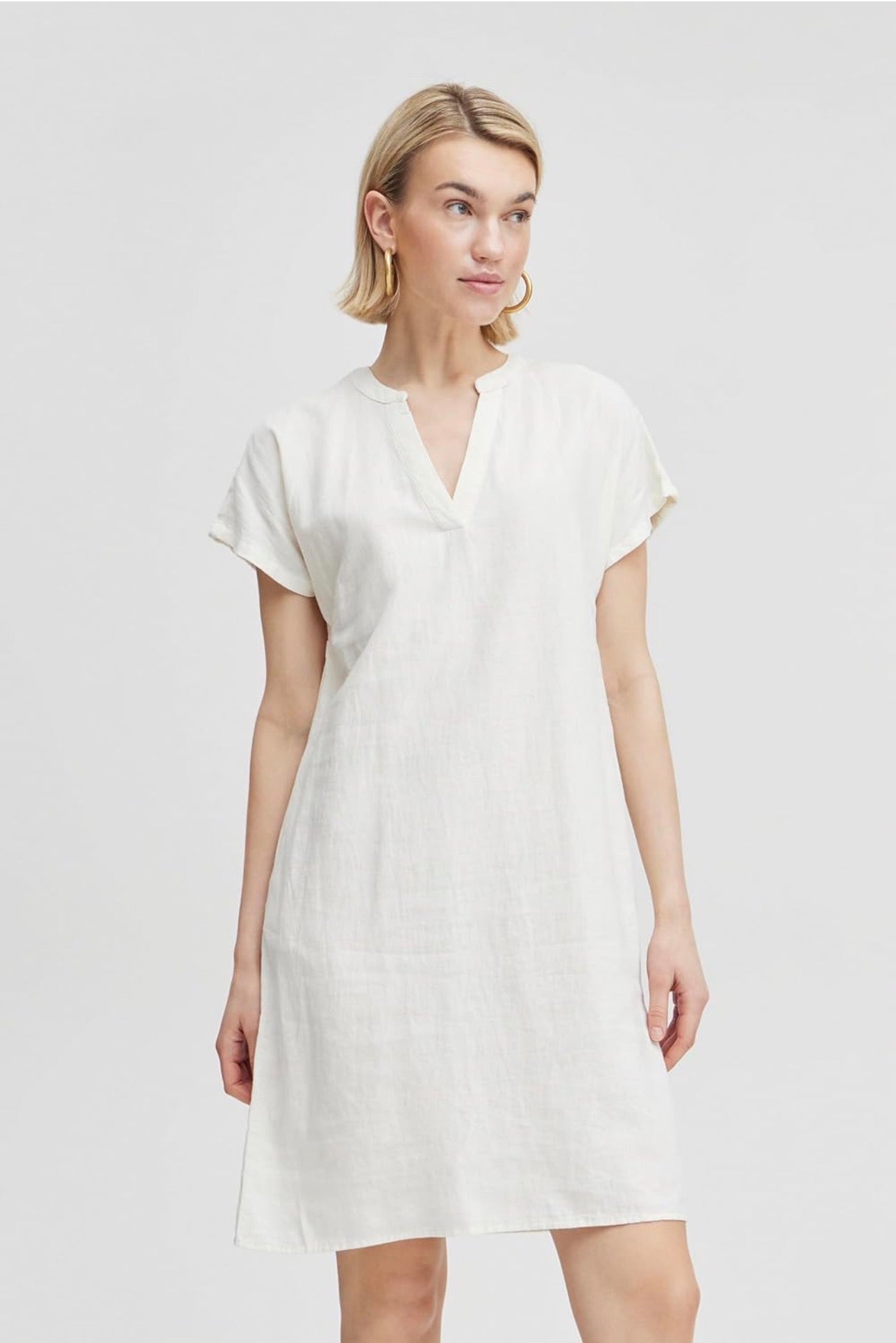 B YOUNG FALAKKA V NECK DRESS 20811336 MARSHMALLOW