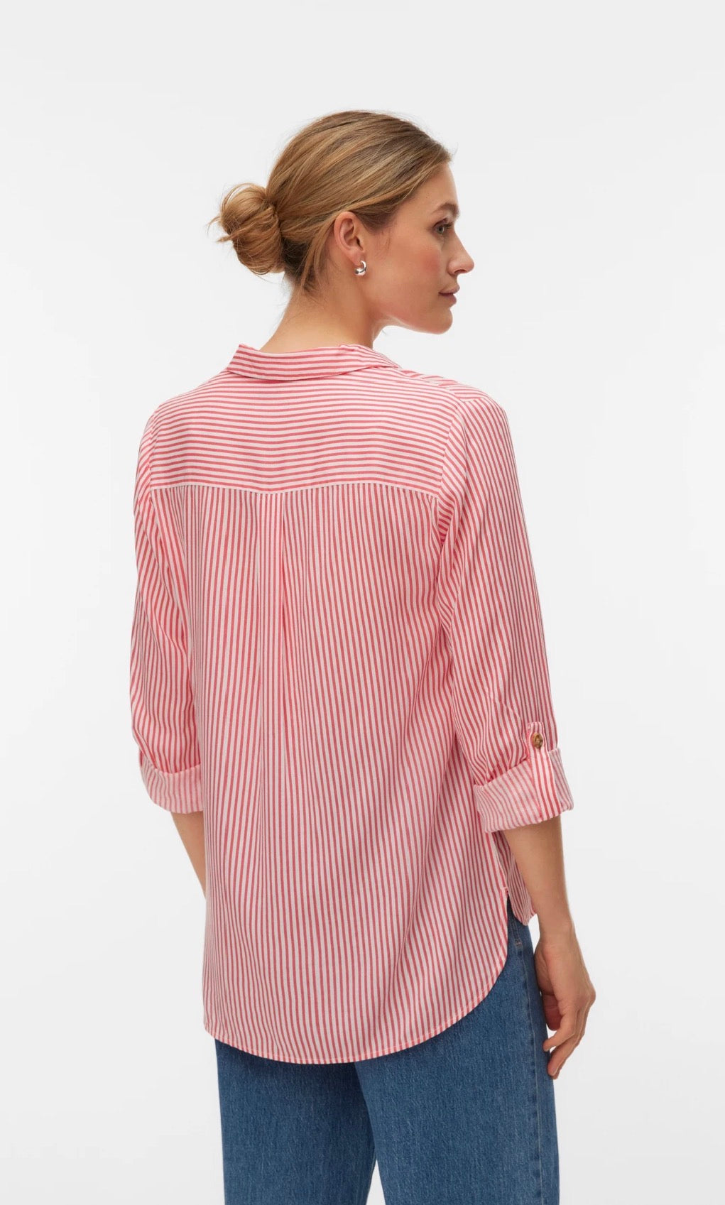 VERO MODA BUMPY LS SHIRT 10275283 CORAL PARADISE/ SNOW WHITE
