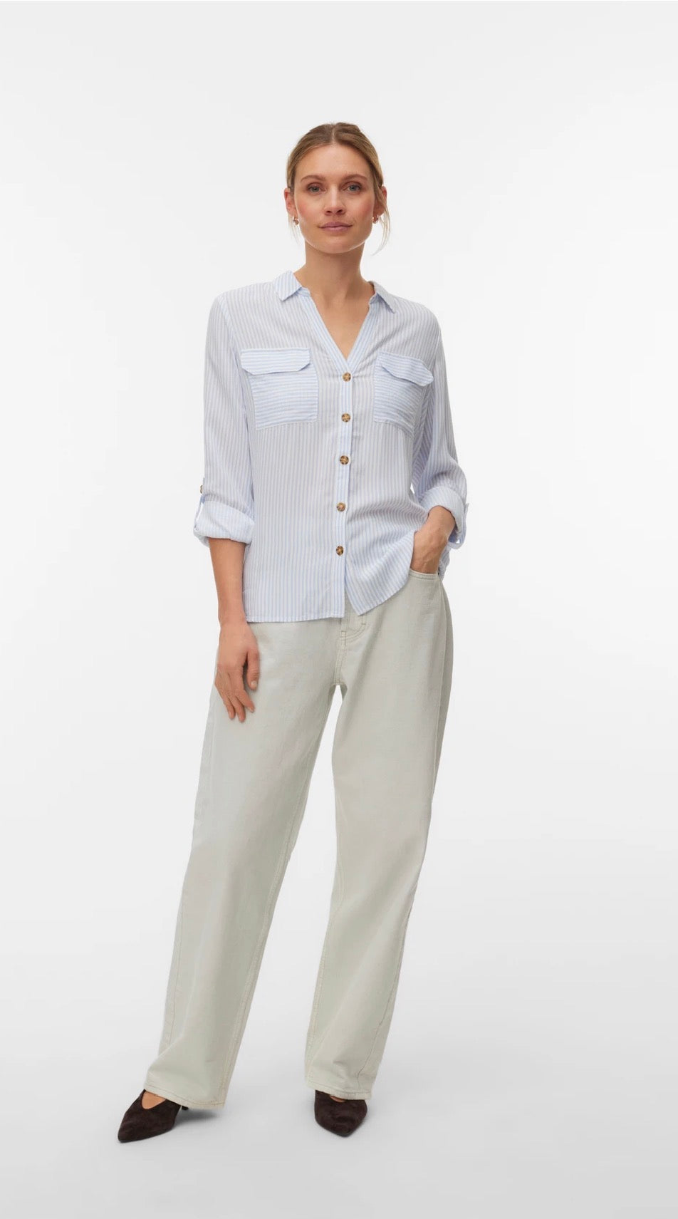 VERO MODA BUMPY LS SHIRT 10275283 BRUNNERA BLUE/SNOW WHITE