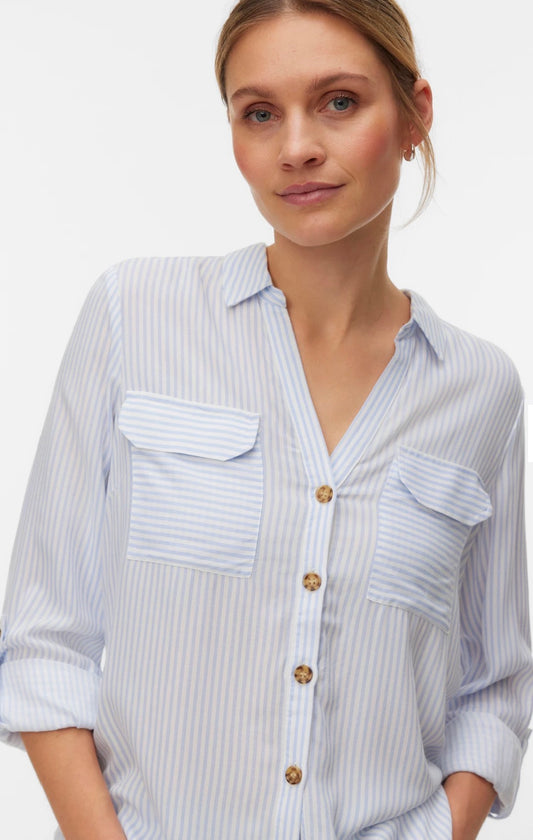 VERO MODA BUMPY LS SHIRT 10275283 BRUNNERA BLUE/SNOW WHITE