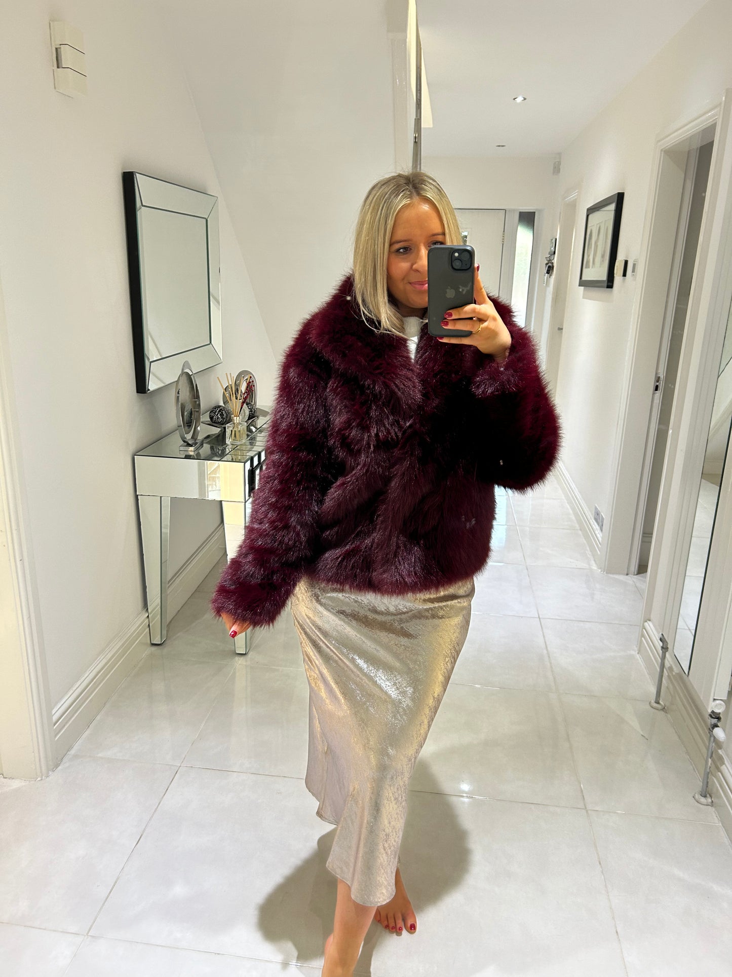 Burgundy Faux Fur Jacket