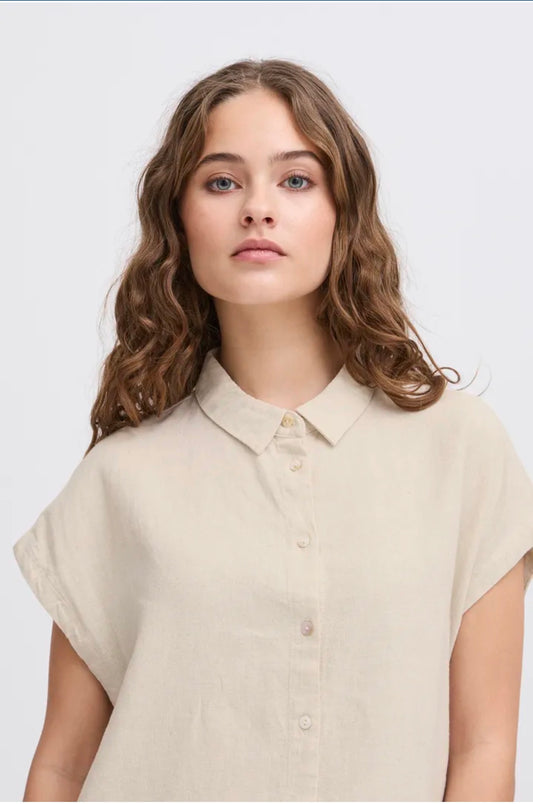 ICHI LINNO SHIRT 20122922 NATURAL ECRU