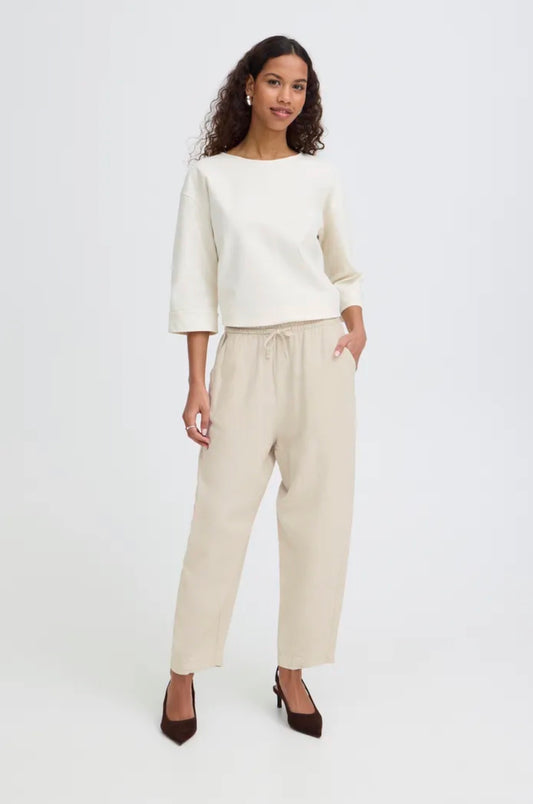 ICHI LINNO PA BARREL PANTS 20122912 NATURAL ECRU