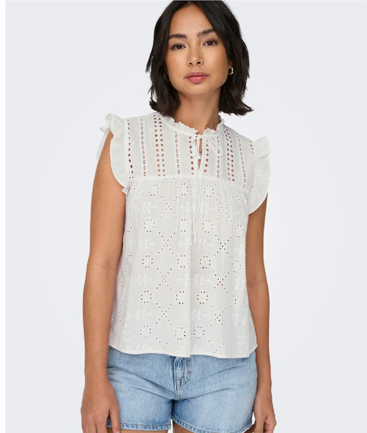 Only Reva Life Sleeveless Emb Top 15218460 Cloud Dancer