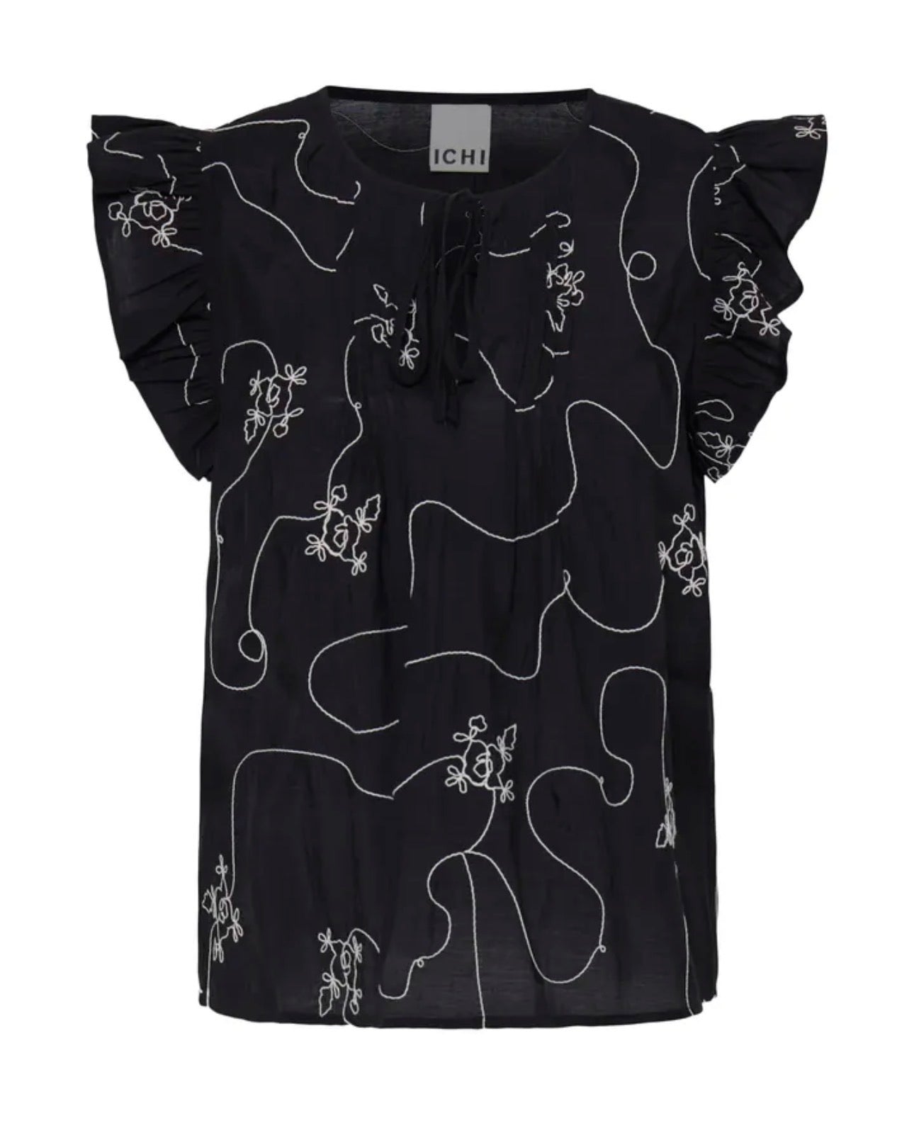 ICHI JANA FRILL SS BLOUSE 20125403 BLACK