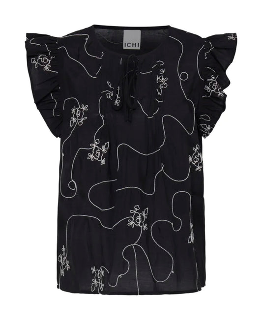 ICHI JANA FRILL SS BLOUSE 20125403 BLACK