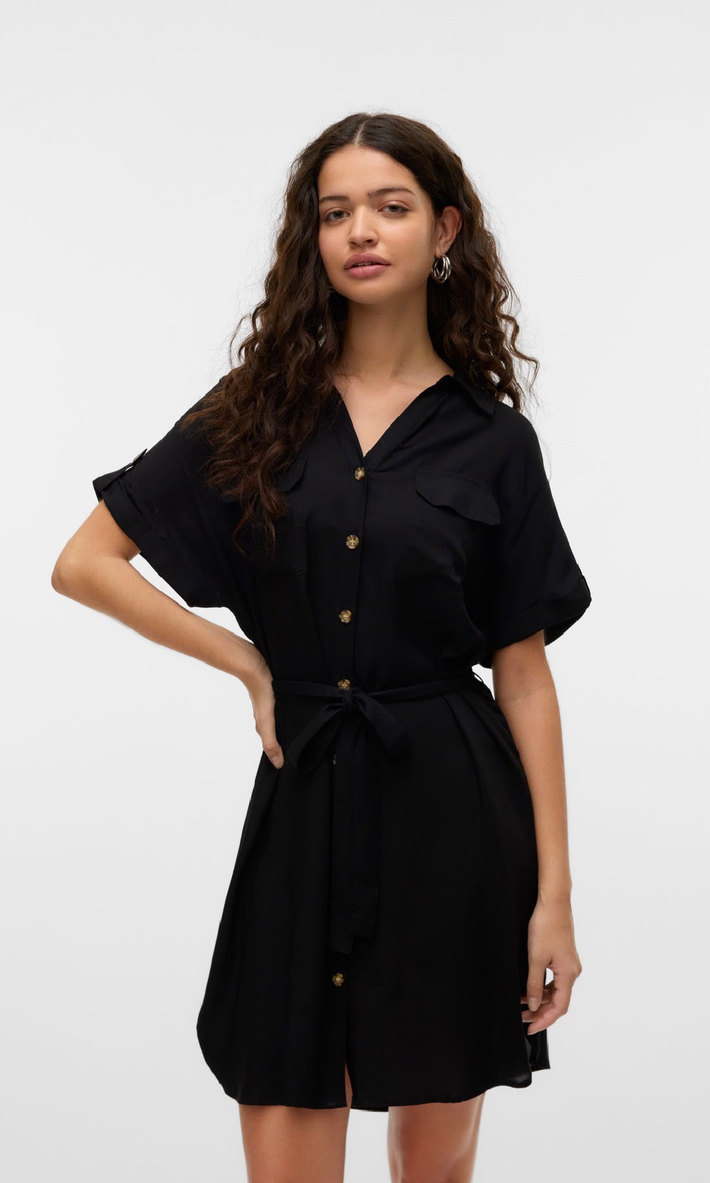 VERO MODA BUMPY SS SHORT SHIRT DRESS 10325828 BLACK
