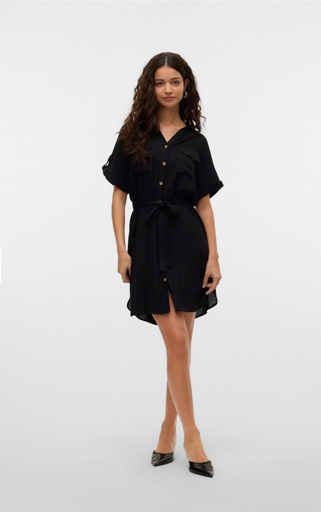 VERO MODA BUMPY SS SHORT SHIRT DRESS 10325828 BLACK
